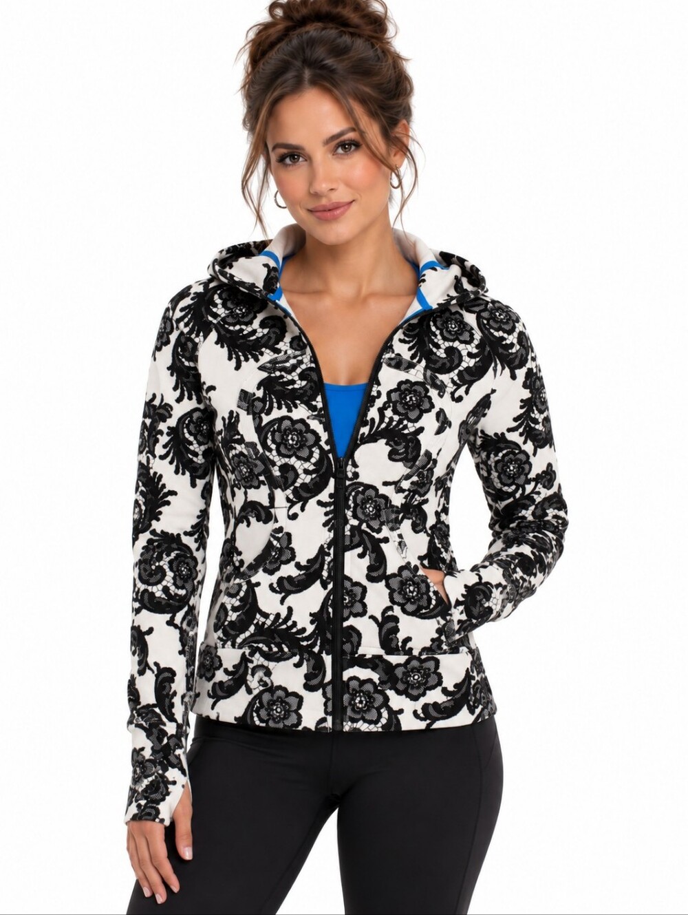 Lululemon Scuba Hoodie Stretch Laceoflage Polar Cream Black Size 6 EUC